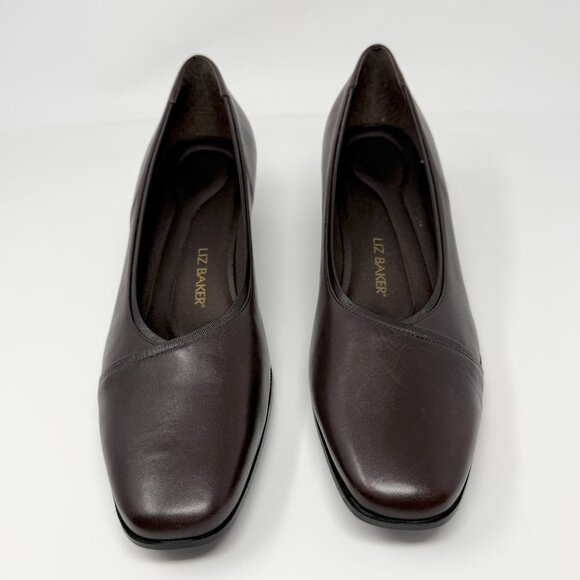 Liz Baker Brown Pump Heeled Loafer Sz 9.5 NARROW Office Professional Minimalist - Picture 2 of 6